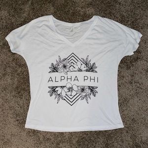 Alpha Phi v-neck white & black tshirt